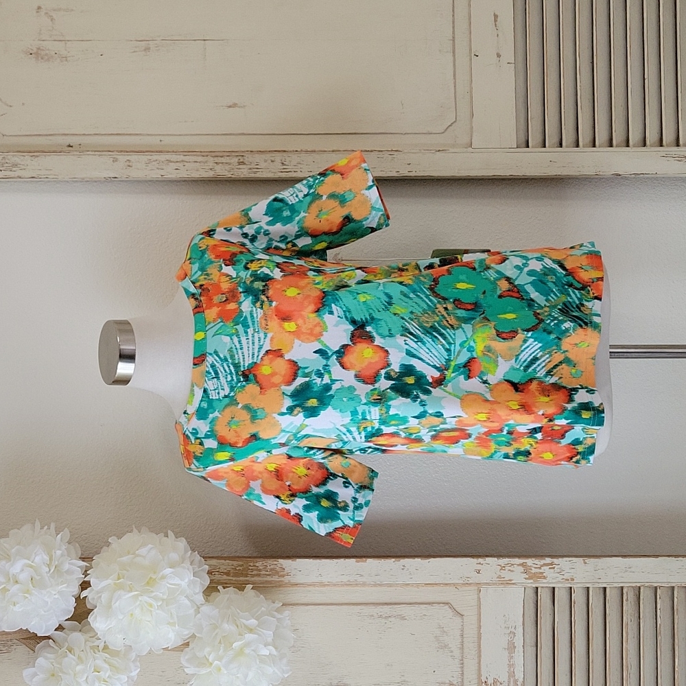 *SOLD* Caribbean Joe floral vibrant colorful short-sleeve top women's small NEW - Picture 11 of 11